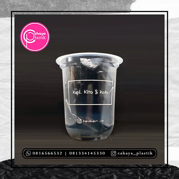sablon gelas plastik 14 oz oval 7 gram tanpa tutup + Kemasan minuman Kekinian +Packaging Ice Coffee Custom