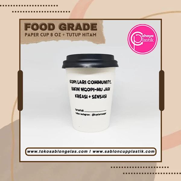 8 oz paper cup With a capacity of + - 200 ml It is suitable for packaging hot coffee cappuccino