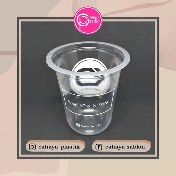 Sablon gelas plastik 14 oz oval 7 gram + Kemasan Minuman Kekinian + Sablon Custom Cup Plastik + Ice Coffee Cup