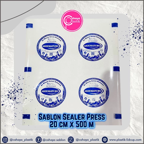 SABLON SEALER PLASTIK PRESS 2 LINE 20 cm x 500 m + PENUTUP PRESS KEMASAN AMDK + CETAK SABLON CUSTOM