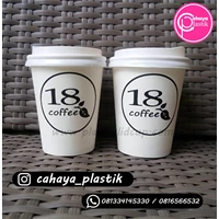 Sablon Paper Cup Hot Coffee 8 oz dan Tutup Putih
