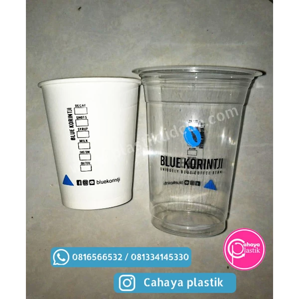 Sablon 2 Warna Gelas Plastik 14 oz 6 gram mix paper cup 8 oz 