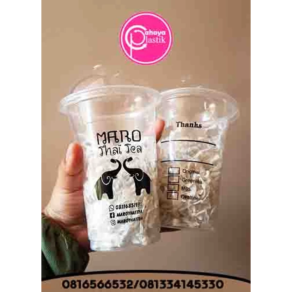 Sablon cup plastik 16 oz 7 gram dan tutup cembung (thai tea cup)