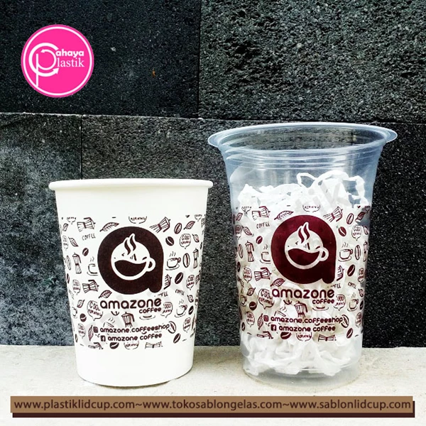 Sablon Cup Plastik 14 oz 6 gram dan Paper Cup 9 oz  KEMASAN MINUMAN KOMPLIT