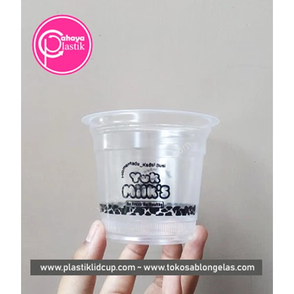 Sablon gelas plastik cup 10 oz tanpa tutup 
