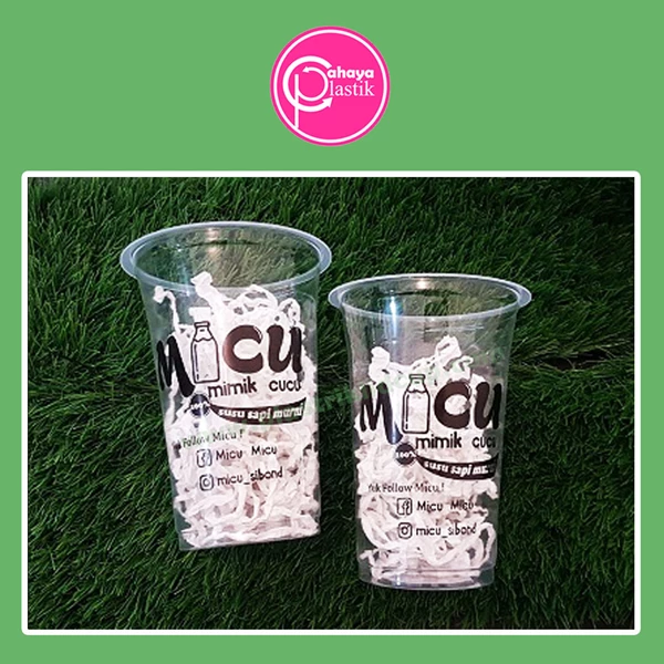 Sablon custom cup gelas plastik 16 oz 7 gram tanpa tutup 