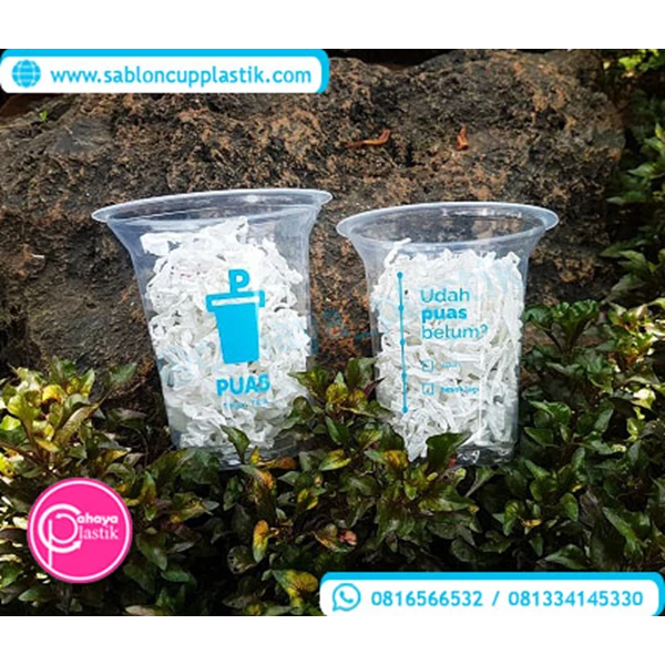 Sablon custom cup gelas plastik 12 oz 6 gram tanpa tutup 