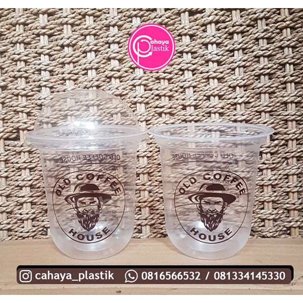 Sablon custom cup gelas plastik 12 oz oval 7 gram (KEMASAN ES KOPI KEKINIAN 300ML)
