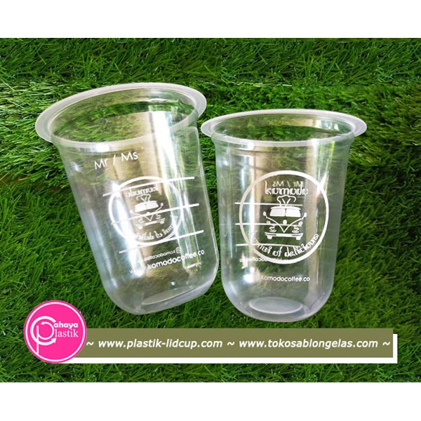 Sablon custom cup gelas plastik 12 oz oval 8 gram tanpa tutup 