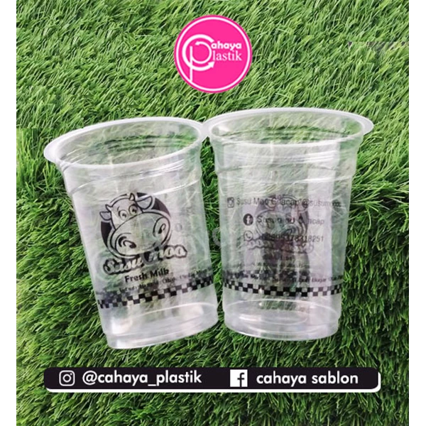Sablon Custom Cup Plastik 14 oz 4 gram tanpa tutup (FRESH MILK PACKAGING)