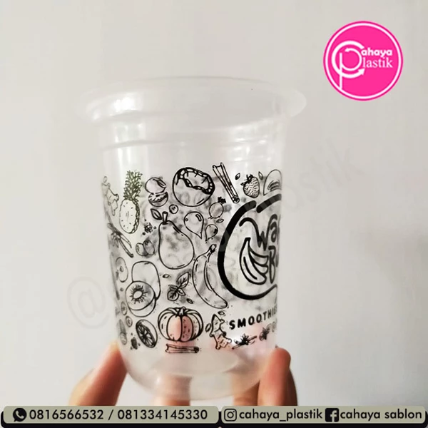 Sablon full melingkar cup gelas plastik 14 oz oval 7 gram tanpa tutup (KEMASAN MINUMAN KEKINIAN)