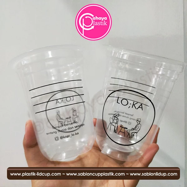 Sablon custom cup gelas plastik 14 oz oval 7 gram tanpa tutup