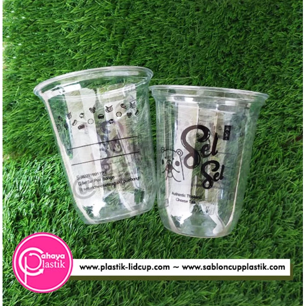 Sablon cup gelas plastik PET 14 oz oval 10 gram tanpa tutup