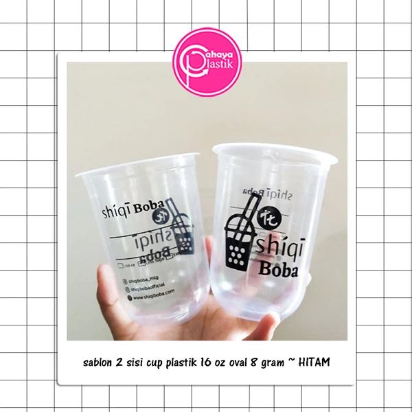 Sablon custom cup gelas plastik 16 oz oval 8 gram tanpa tutup