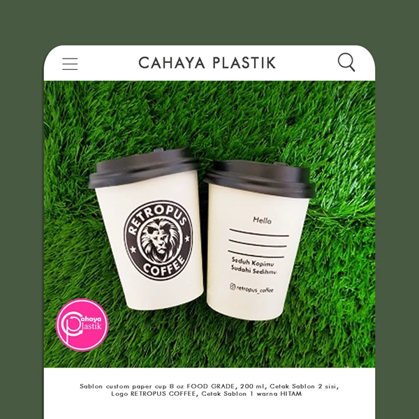Screen printing paper cup 8 oz and black lid