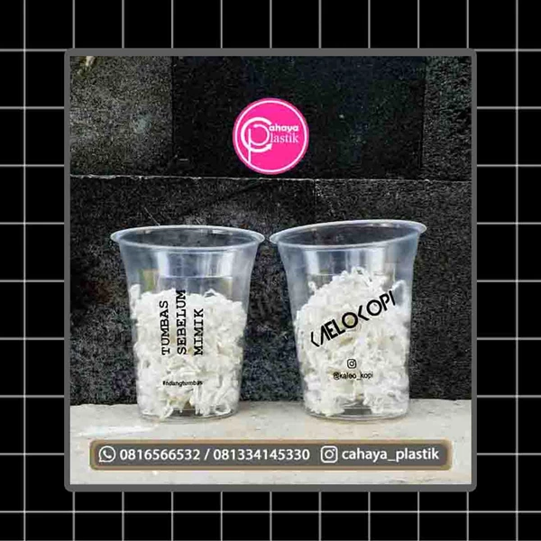 sablon cup gelas plastik + 12 oz SA 8 gram + tanpa tutup + ICE COFFEE PACKAGING