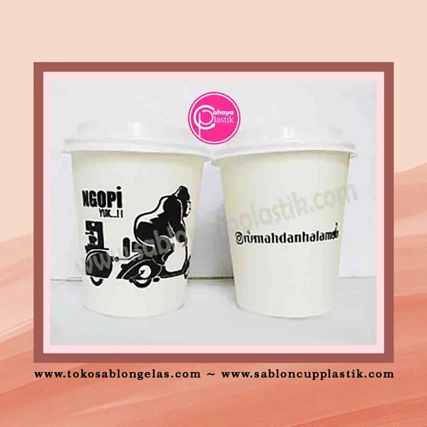 Sablon custom paper cup 9 oz + tutup putih + HOT COFFEE PACKAGING