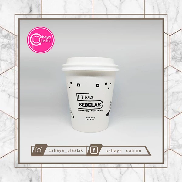 Sablon Paper Cup 9 oz + Tutup Putih + KEMASAN MINUMAN HOT COFFEE +FOOD GRADE